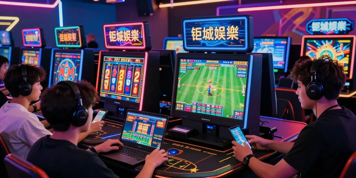 Engaging online gaming experience at 鉅城娛樂 with diverse players using various devices in a vibrant atmosphere.