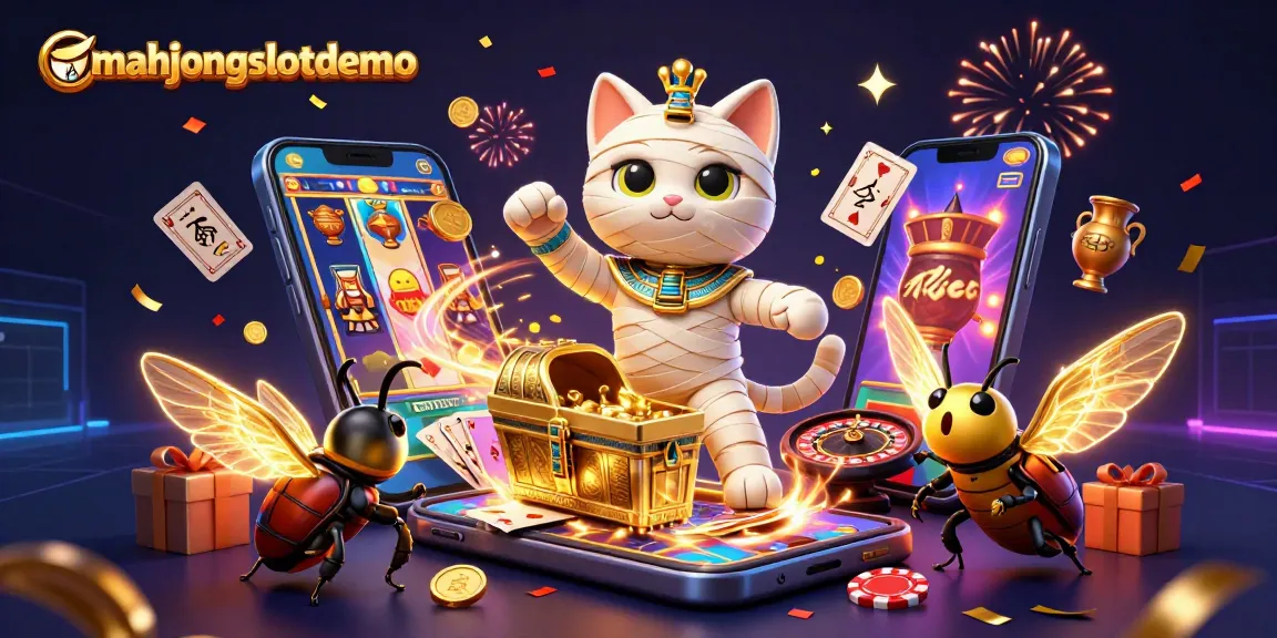 Experience exciting gameplay at mahjongslotdemo with a vibrant illustration showcasing a unique casino vibe.