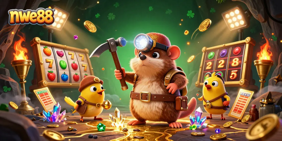 Experience thrilling casino gameplay with nwe88 in this vibrant, animated scene of winning treasures.