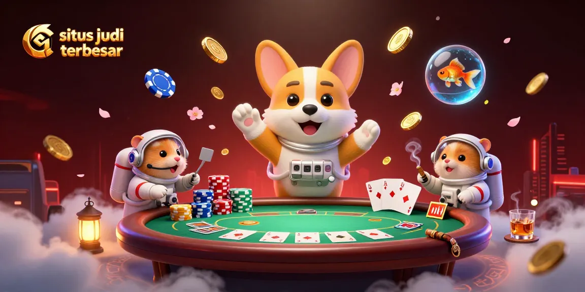 Experience the excitement at situs judi bola terbesar with a 3D casino scene featuring a playful astronaut corgi.