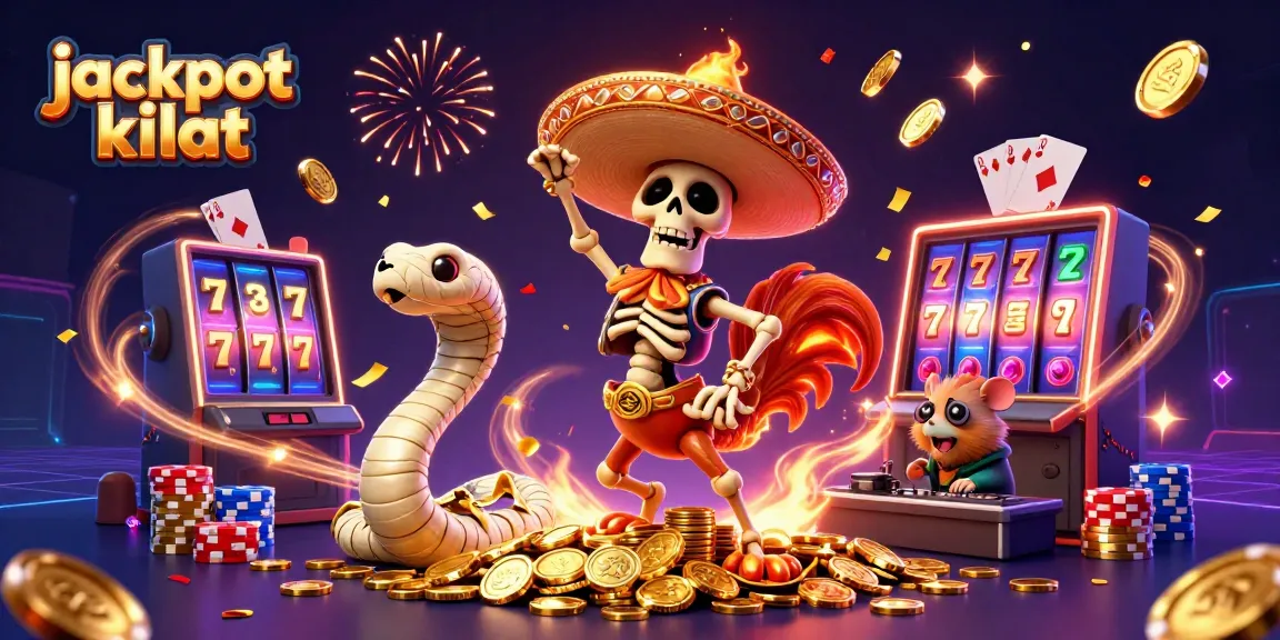 Experience jackpot kilat excitement as a colorful skeleton rooster dances amidst golden casino treasures.