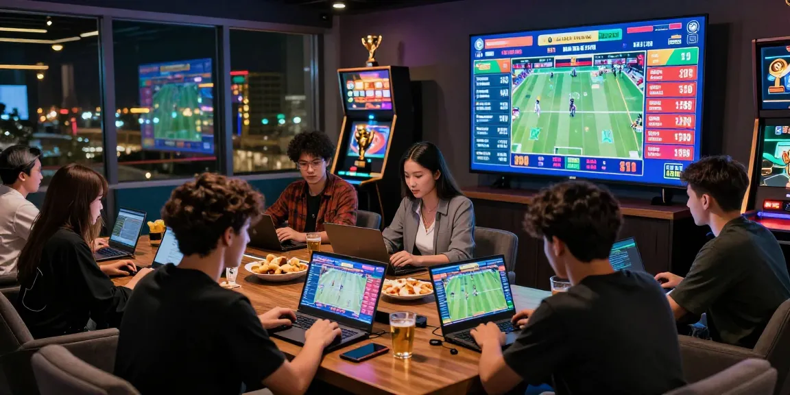 Interactive gambling scene showcasing newbet4d with friends enjoying an online betting experience in a vibrant digital casino.