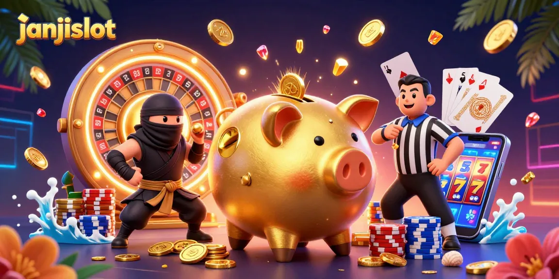 Experience thrilling action with janjislot as golden coins rain down in an electrifying casino scene.